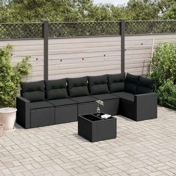 Salon de jardin 7 pcs avec coussins noir résine tressée 62 x 62 x 69 cm - 59,4 kg