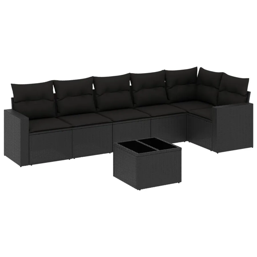 Salon de jardin 7 pcs avec coussins noir résine tressée 62 x 62 x 69 cm - 59,4 kg - 2