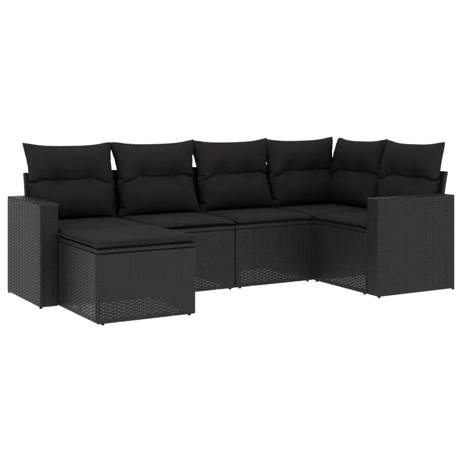Salon de jardin 6 pcs avec coussins noir résine tressée - 2