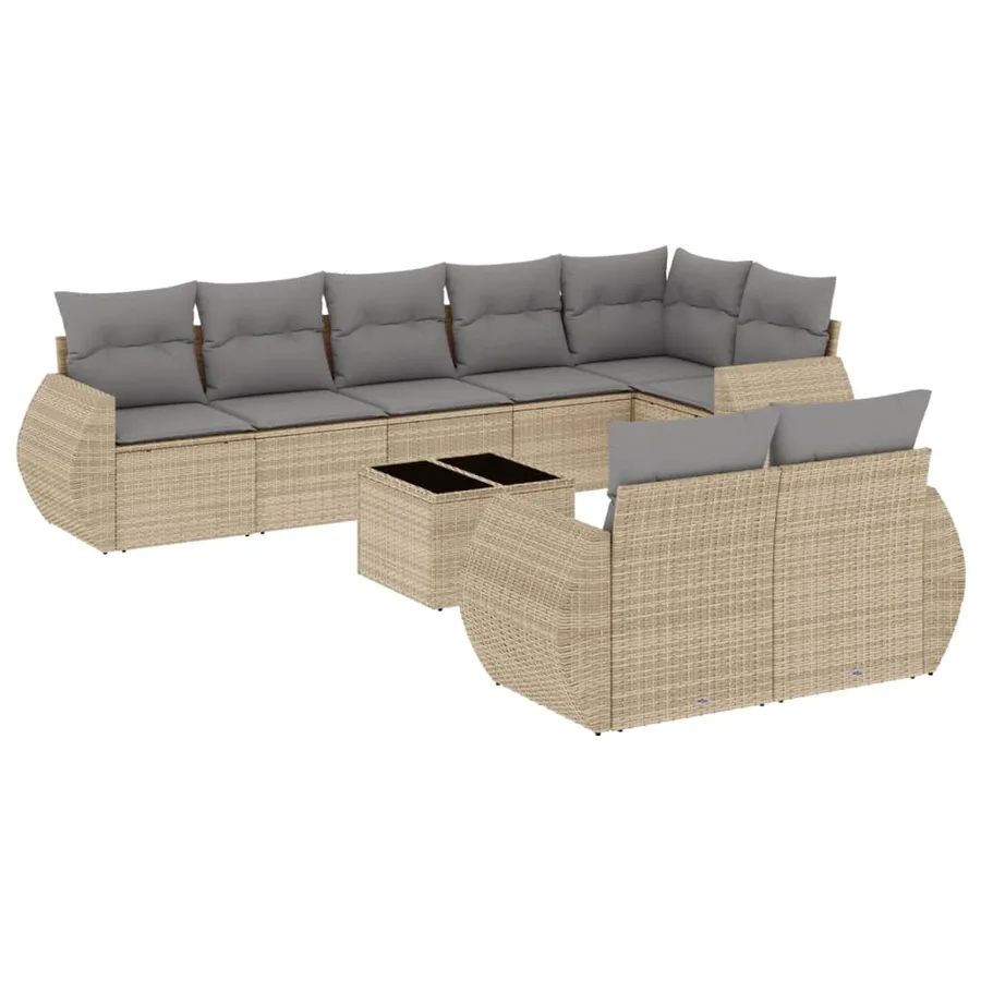 Salon de jardin avec coussins 9 pcs beige résine tressée - 2