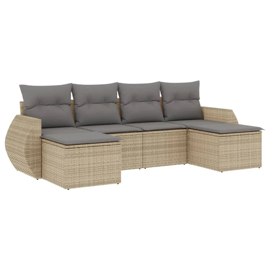 Salon de jardin avec coussins 6 pcs beige résine tressée - 2