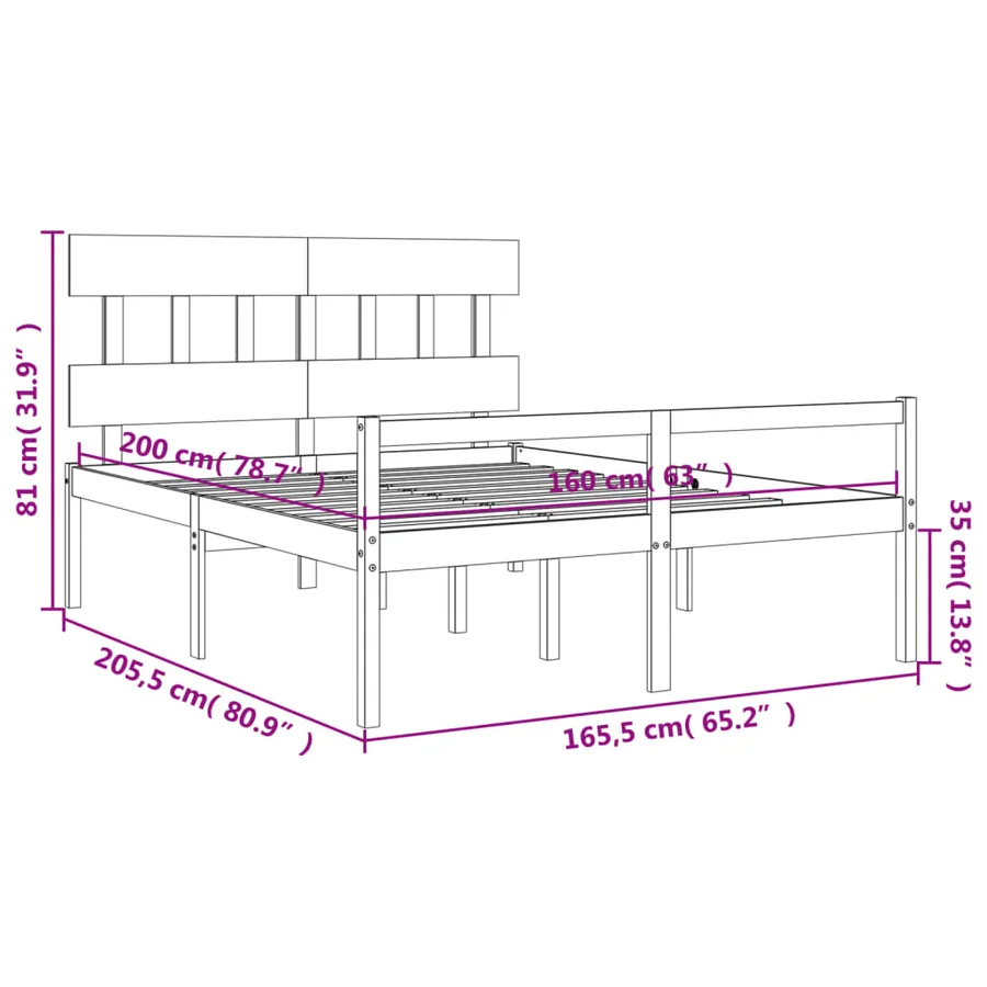 Lit pour personne âgée sans matelas 160x200 cm bois massif - 12