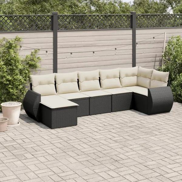 Salon de jardin 7 pcs avec coussins noir résine tressée 62 x 62 x 69 cm - 55,4 kg