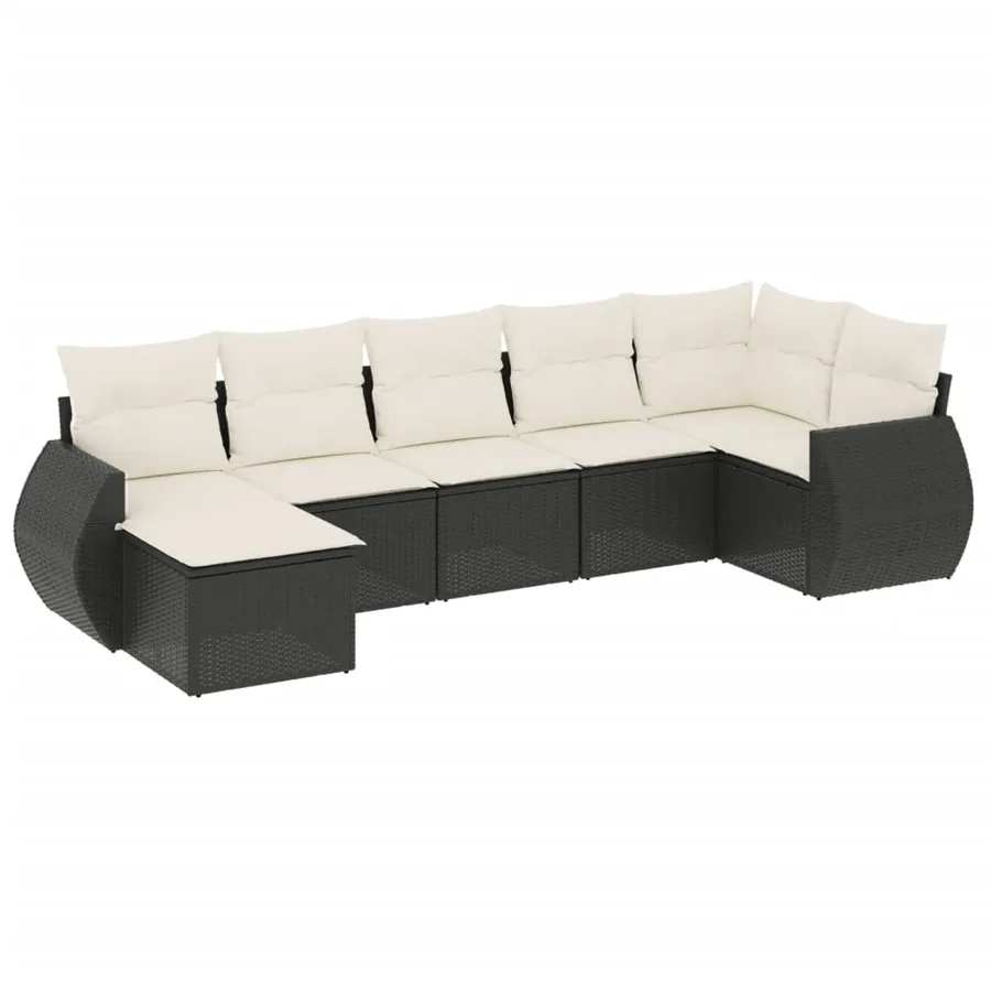 Salon de jardin 7 pcs avec coussins noir résine tressée 62 x 62 x 69 cm - 55,4 kg - 2