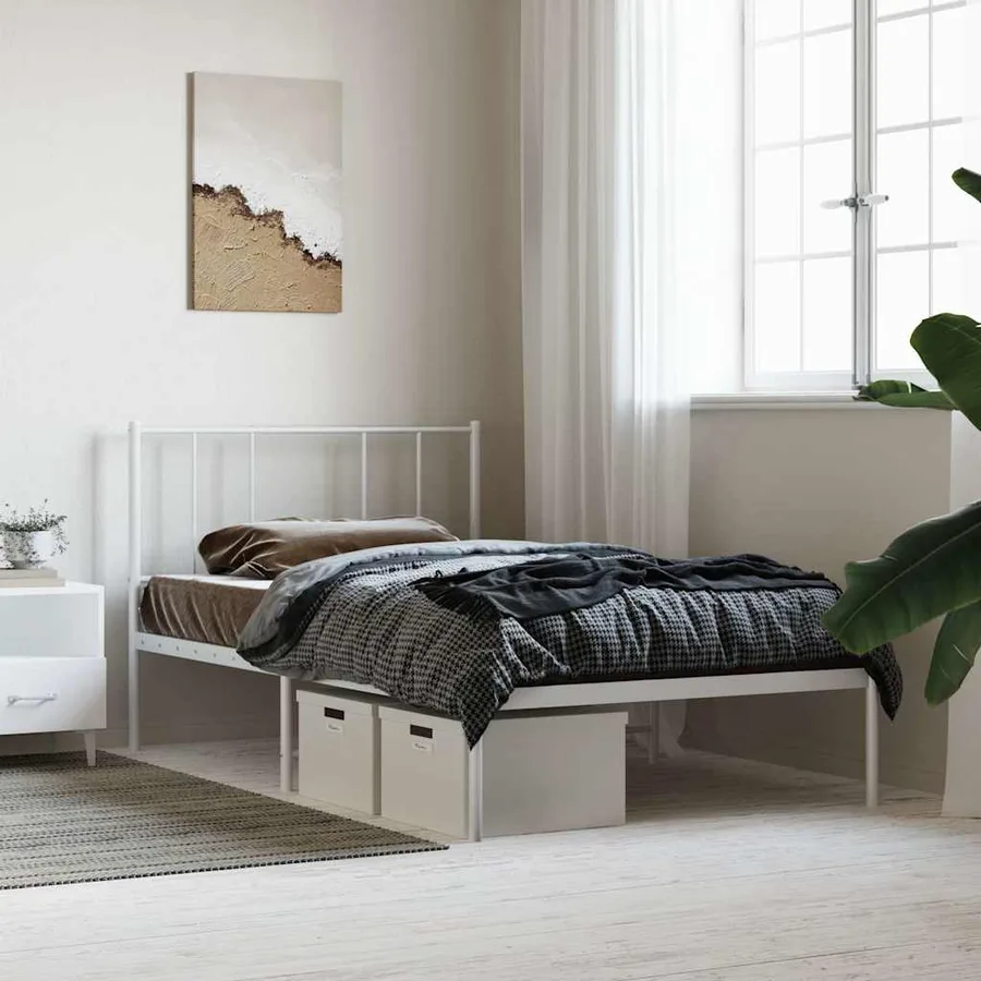 Cadre de lit métal sans matelas et tête de lit blanc 107x203 cm - 4