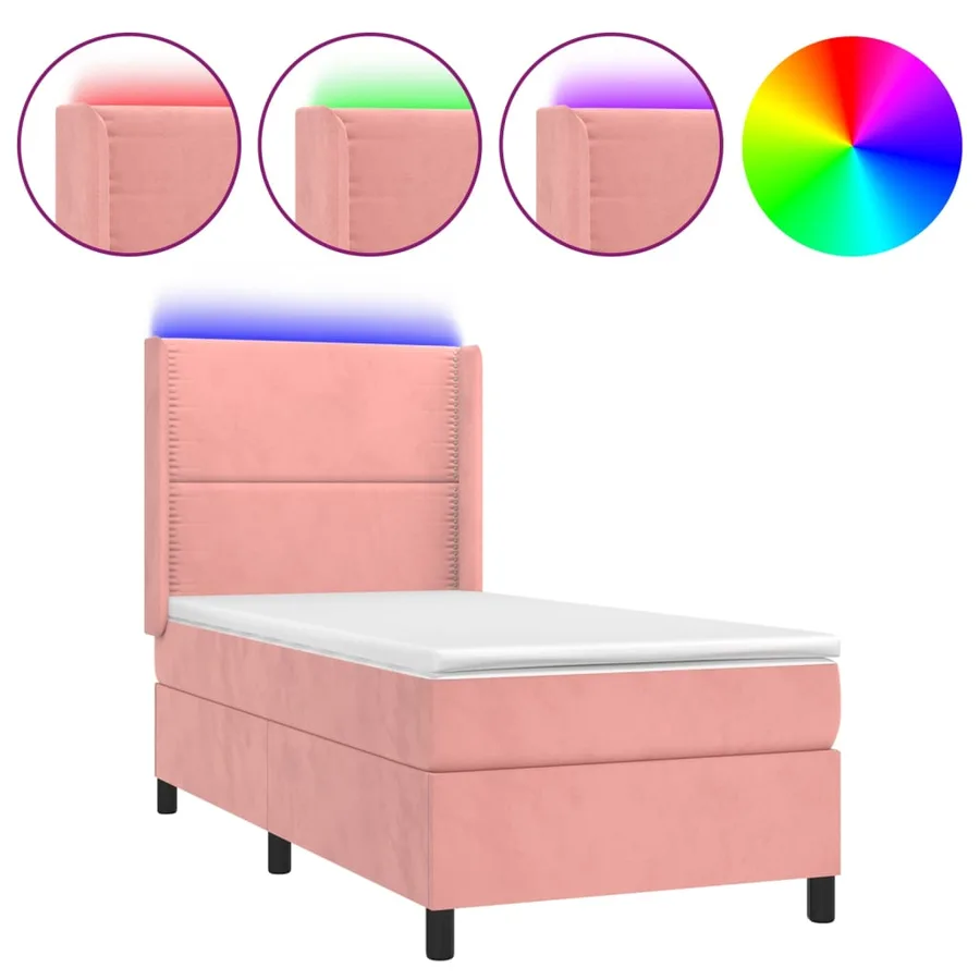 Sommier à lattes de lit matelas et LED Rose 80x200 cm Velours - 2