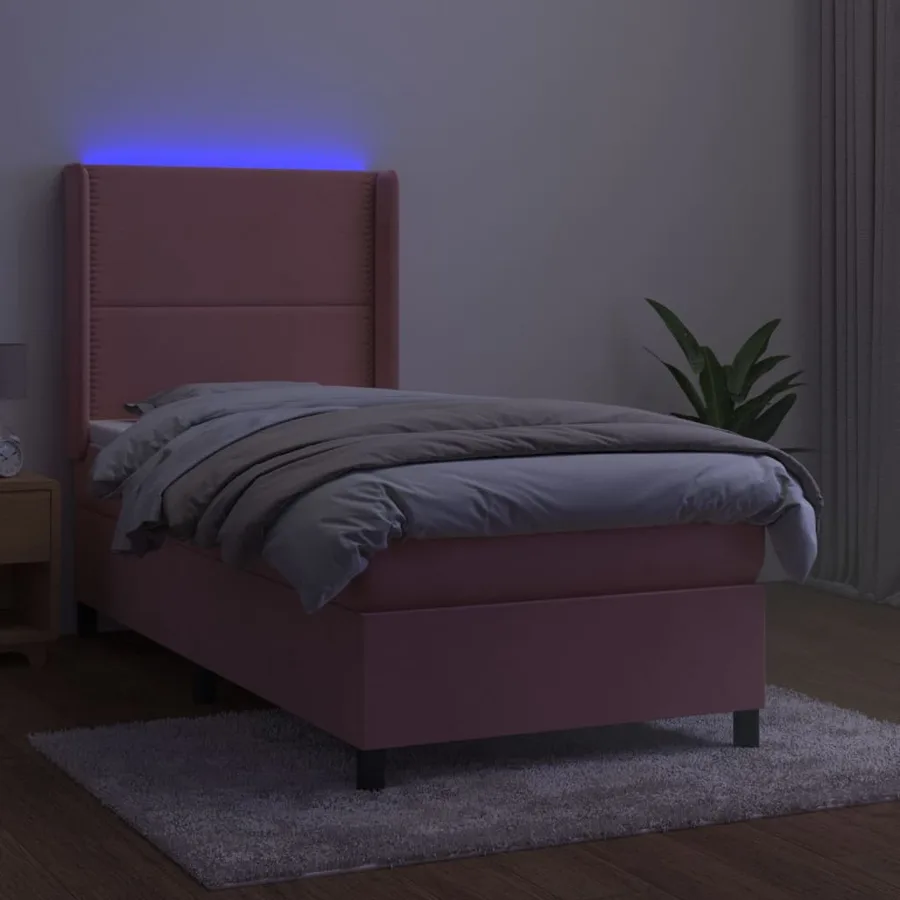 Sommier à lattes de lit matelas et LED Rose 80x200 cm Velours - 3
