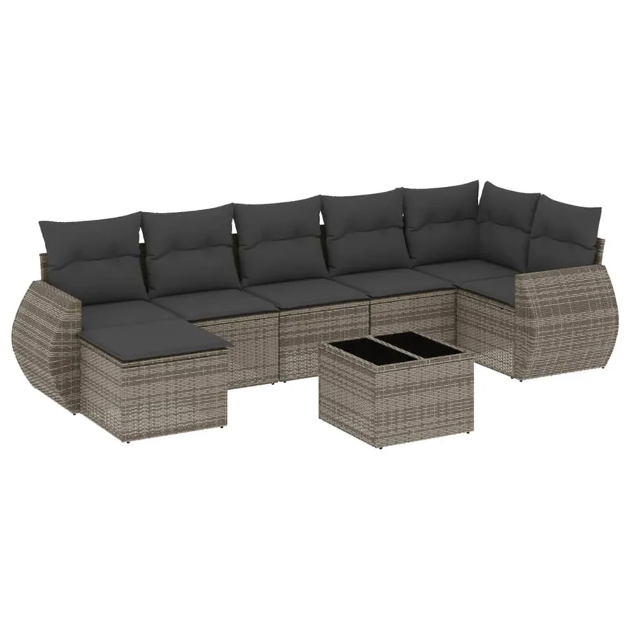 Salon de jardin 8 pcs avec coussins gris résine tressée - 2