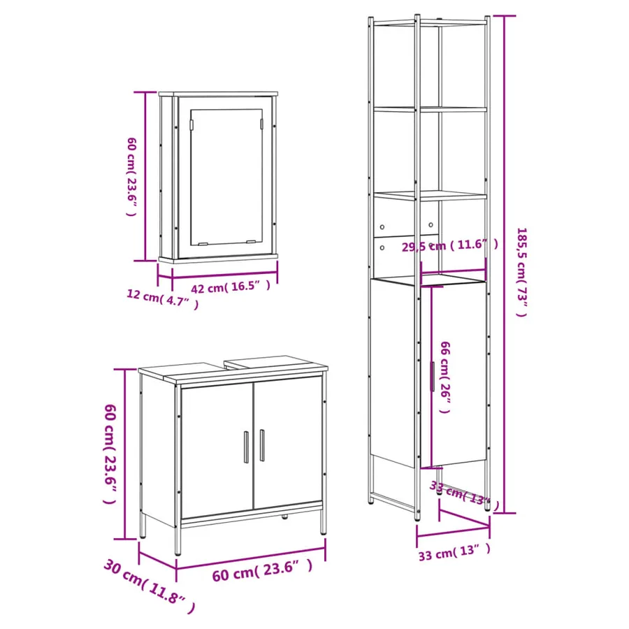 Ensemble de meubles de salle de bain 3 pcs Chêne fumé - 13