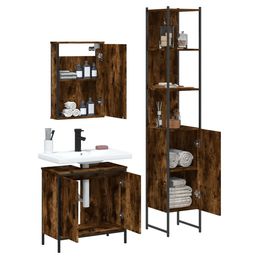 Ensemble de meubles de salle de bain 3 pcs Chêne fumé - 4