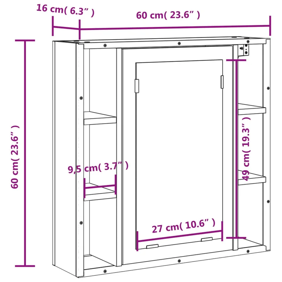 Armoire à miroir de salle de bain chêne fumé bois d’ingénierie - 13