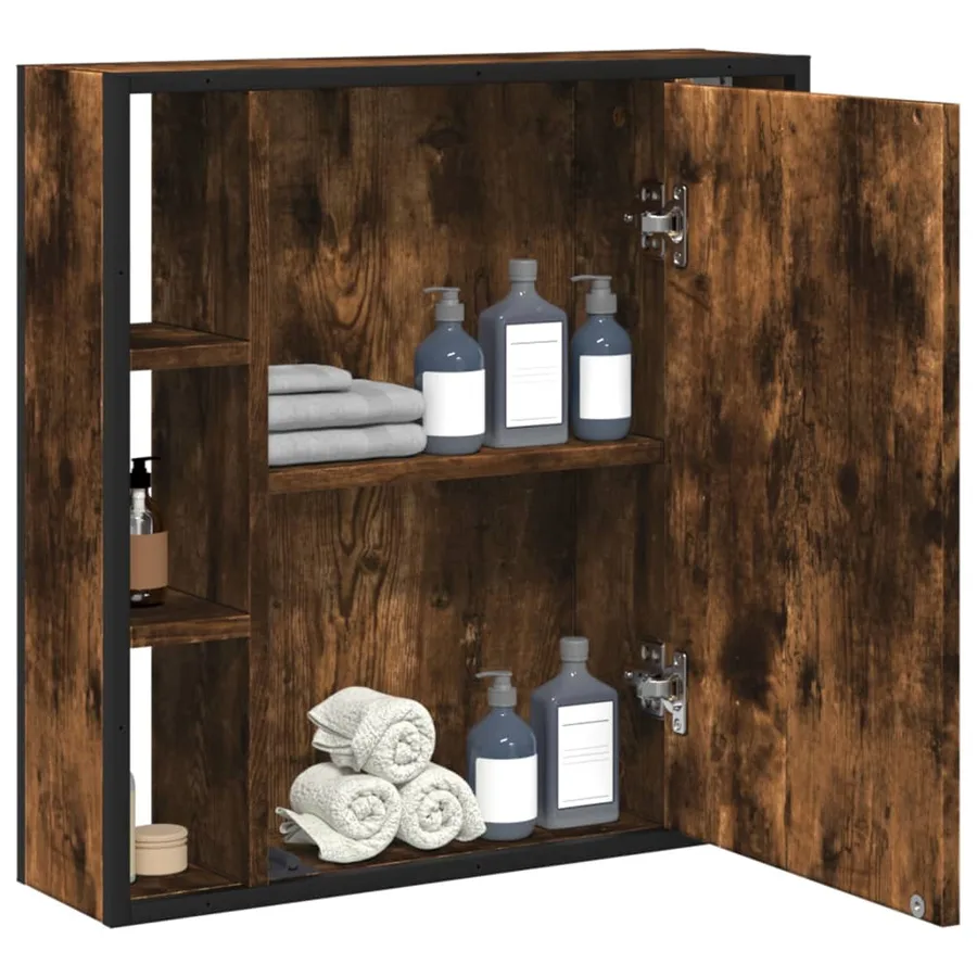 Armoire à miroir de salle de bain chêne fumé bois d’ingénierie - 4