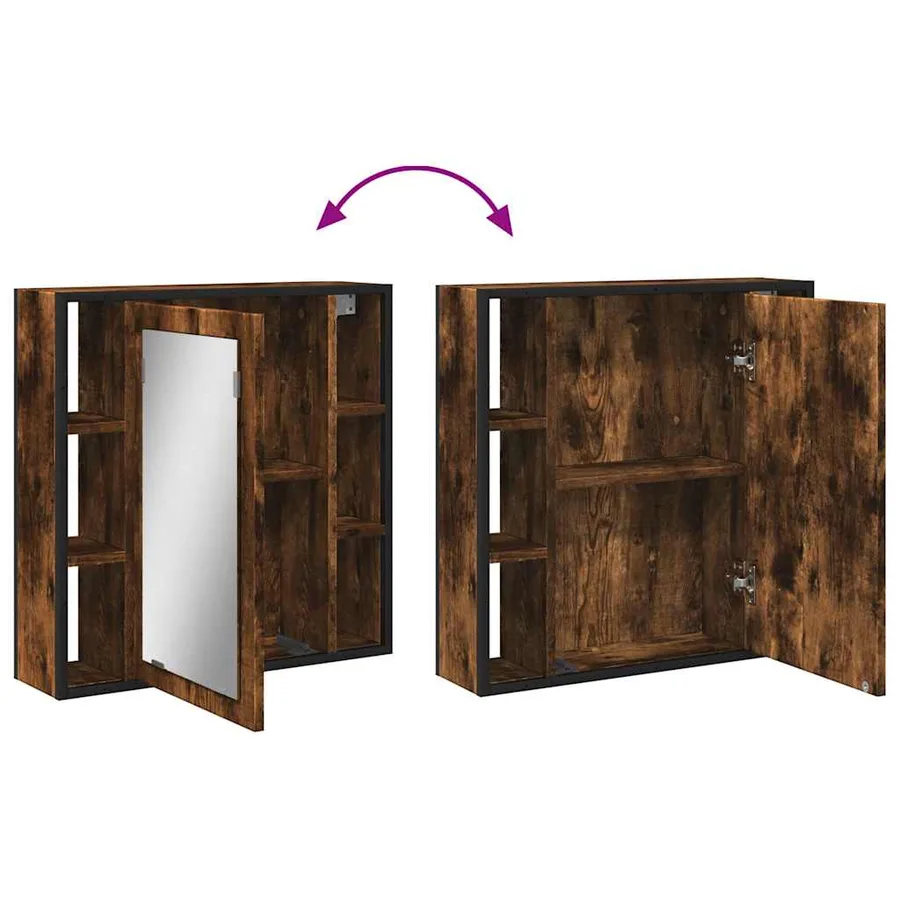 Armoire à miroir de salle de bain chêne fumé bois d’ingénierie - 9
