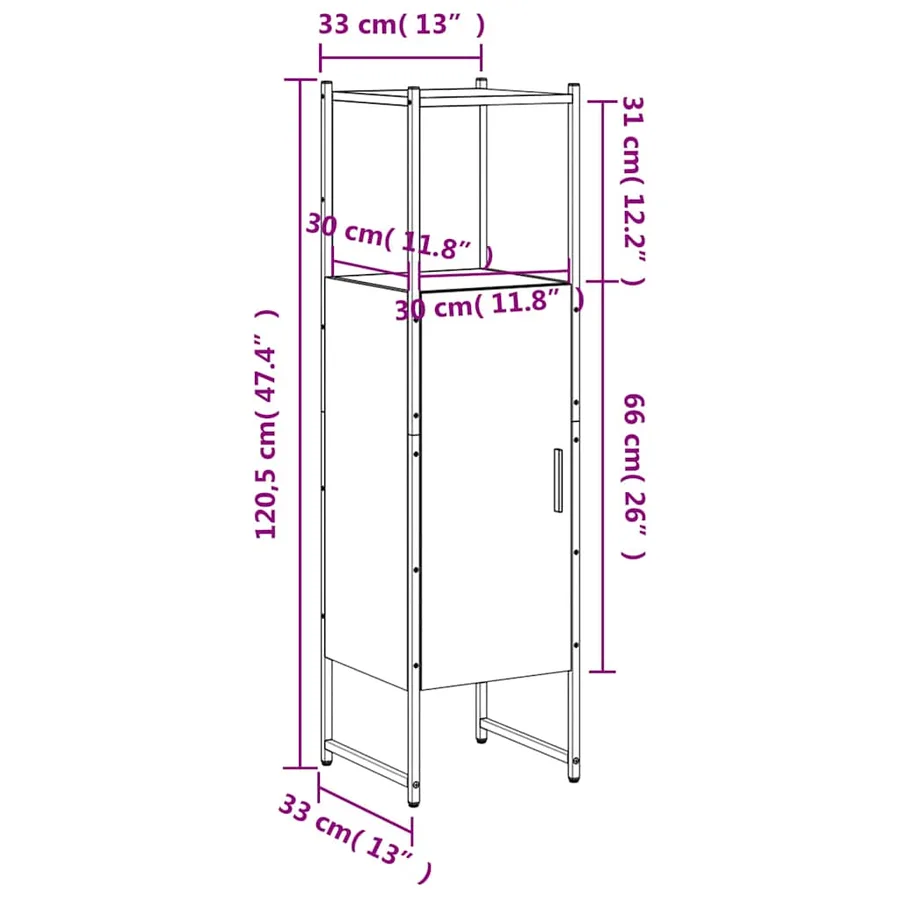 Armoire de salle de bain chêne fumé 33x33x120,5 cm - 12