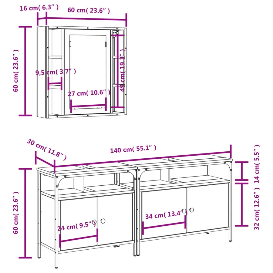 Ensemble d'armoires de salle de bain 3 pcs chêne fumé - 13