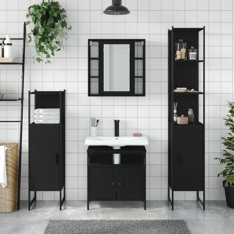 Ensemble d’armoires salle de bain 4 pcs noir bois d'ingénierie - 3