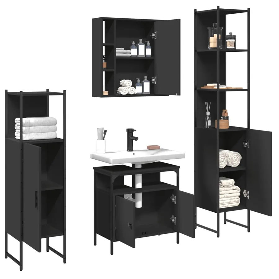 Ensemble d’armoires salle de bain 4 pcs noir bois d'ingénierie - 4