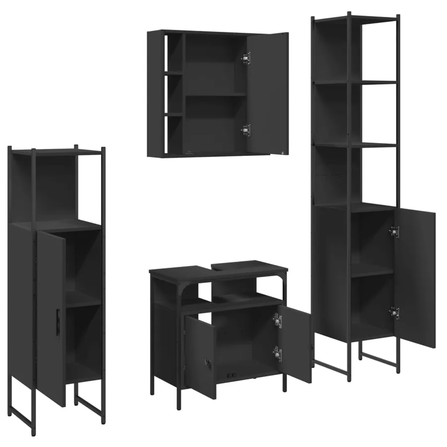 Ensemble d’armoires salle de bain 4 pcs noir bois d'ingénierie - 5