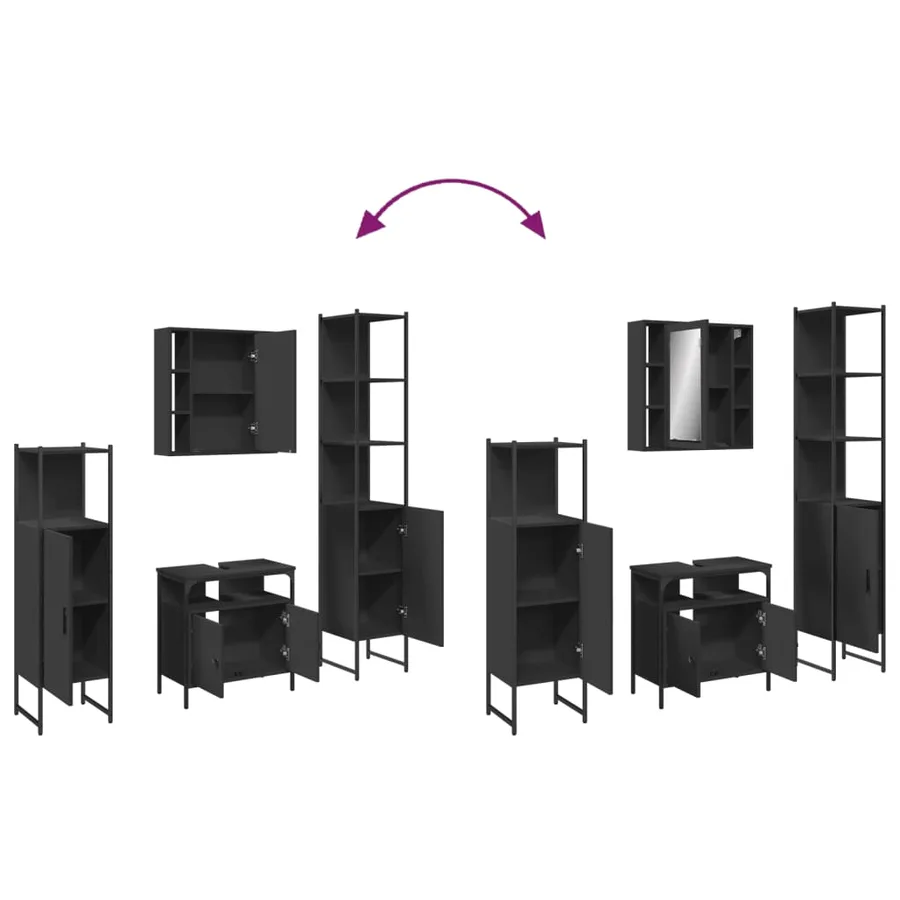 Ensemble d’armoires salle de bain 4 pcs noir bois d'ingénierie - 9