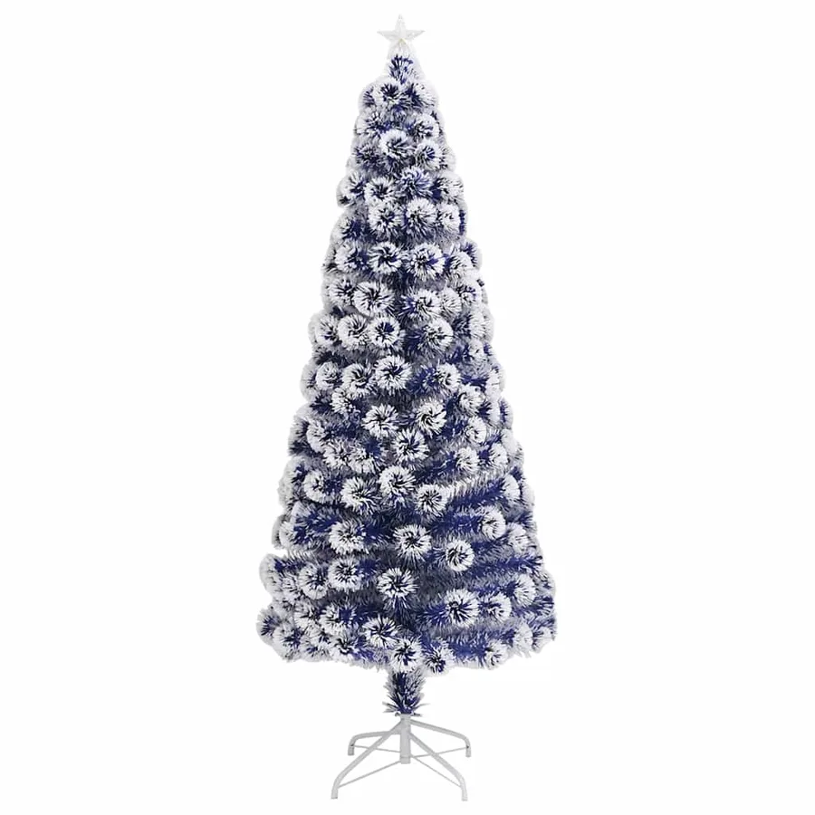 Arbre de Noël artificiel pré-éclairé blanc/bleu fibre optique - 3