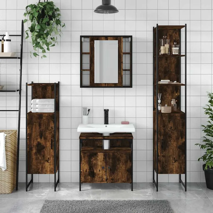Ensemble d'armoires de salle de bain 4 pcs chêne fumé - 3