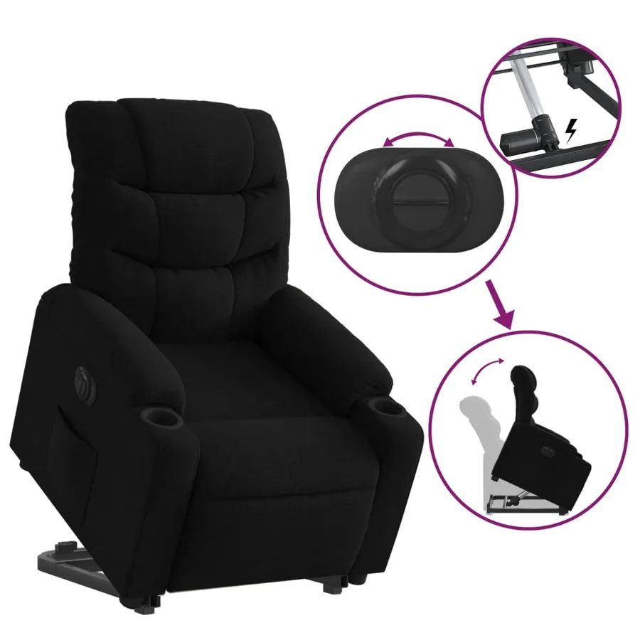 Fauteuil inclinable électrique noir tissu - 11