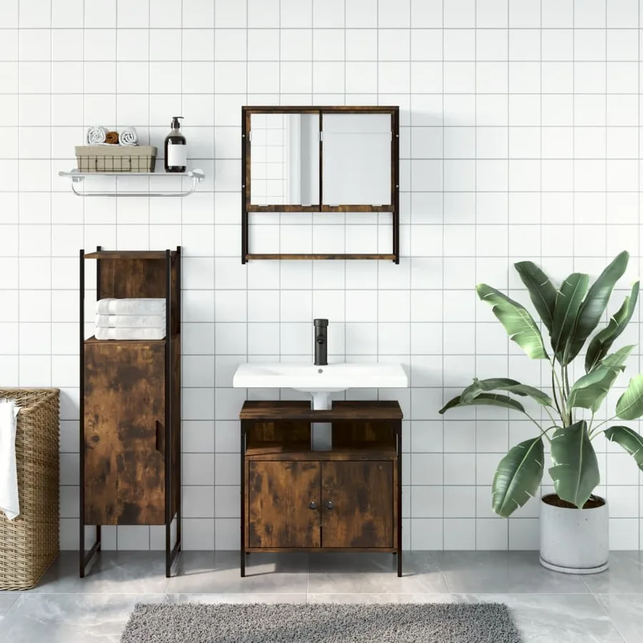 Ensemble de meubles de salle de bain 3 pcs Chêne fumé - 3