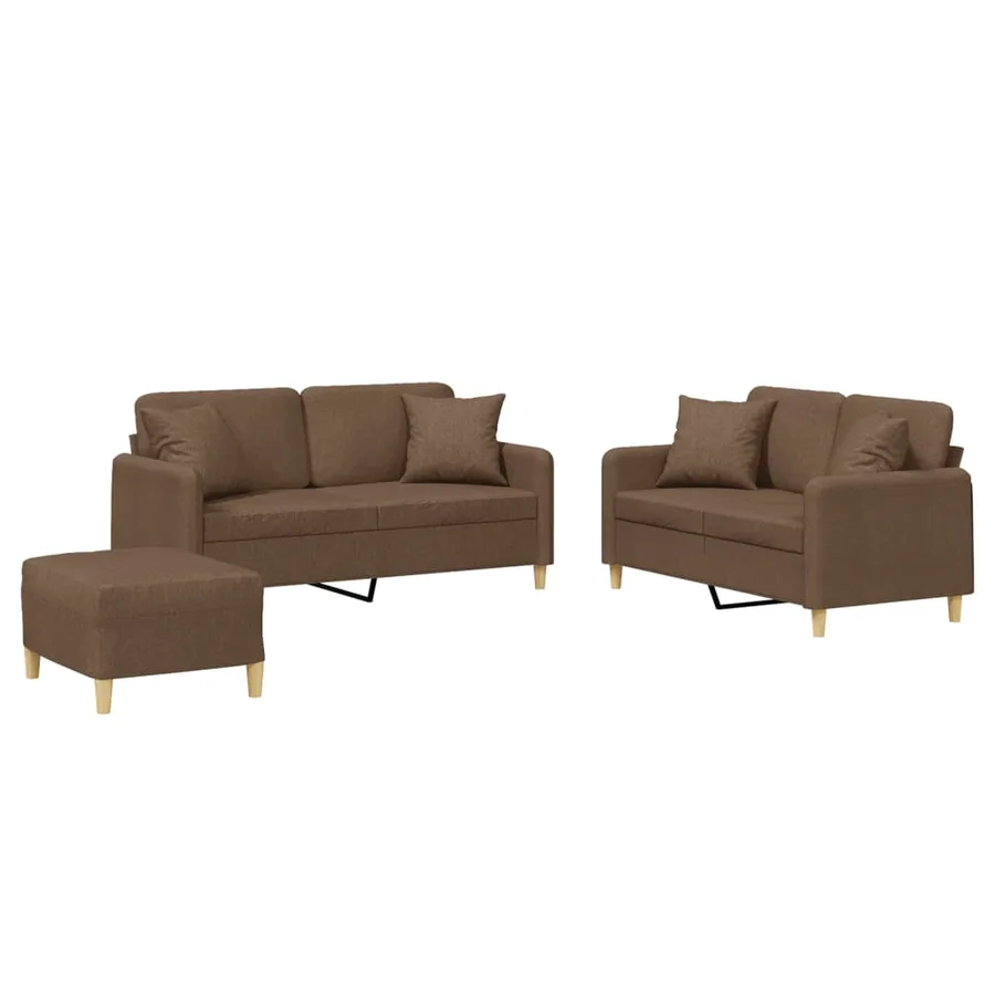 Ensemble de canapés 3 pcs avec coussins marron tissu - 2
