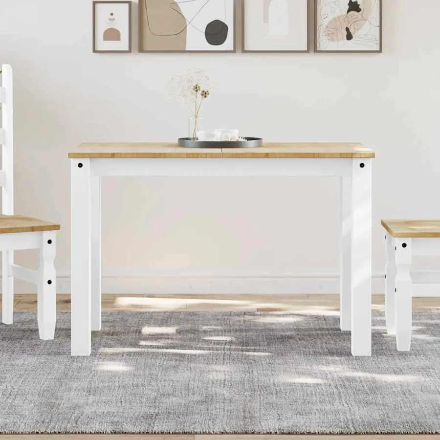 Table à manger PANAMA blanc 112x60x75 cm bois massif de pin