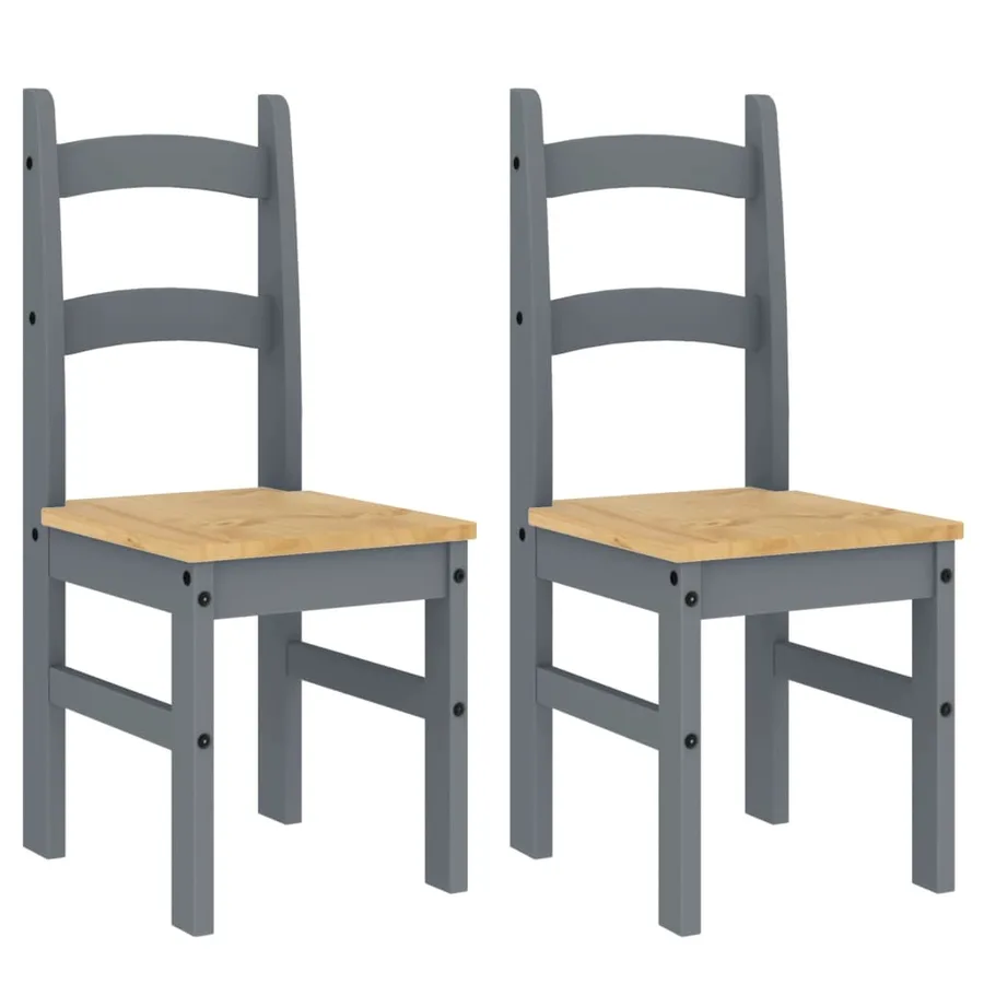 Chaises à manger lot de 2 gris 40x46x99 cm bois massif de pin - 2