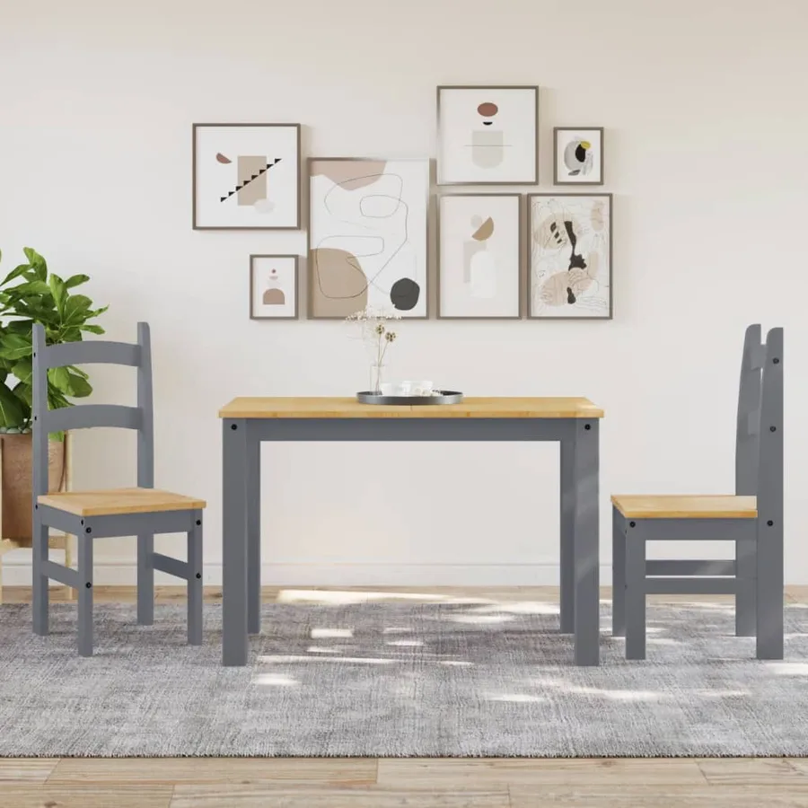 Chaises à manger lot de 2 gris 40x46x99 cm bois massif de pin - 3