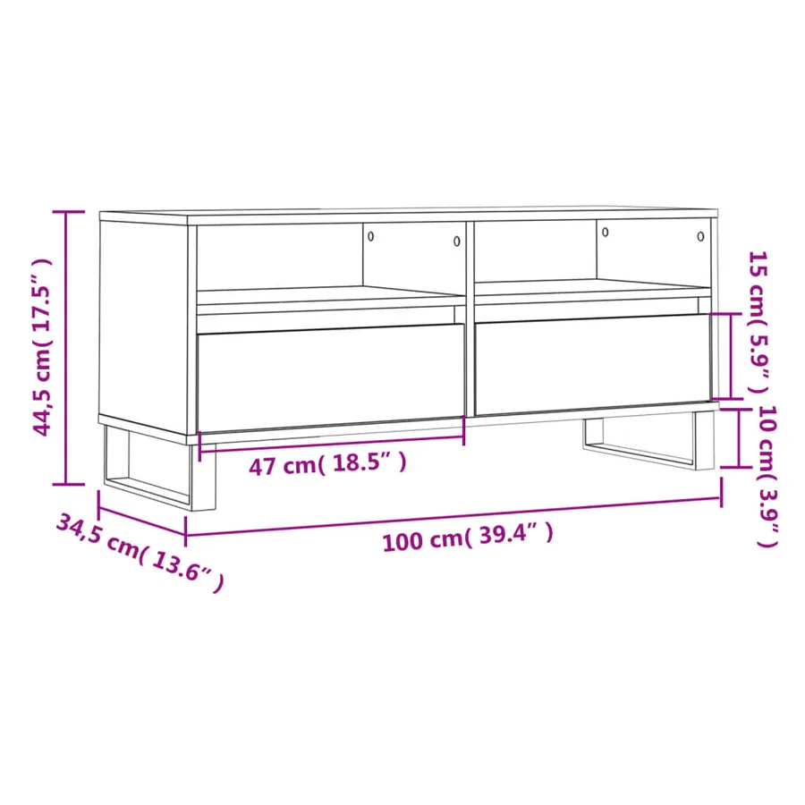 Meuble TV sonoma gris 100x34,5x44,5 cm bois d'ingénierie - 11