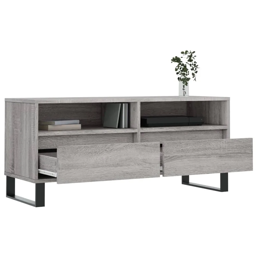 Meuble TV sonoma gris 100x34,5x44,5 cm bois d'ingénierie - 4
