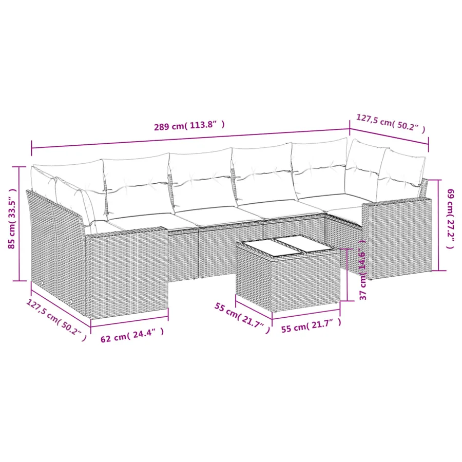 Salon de jardin avec coussins 8 pcs beige résine tressée - 3