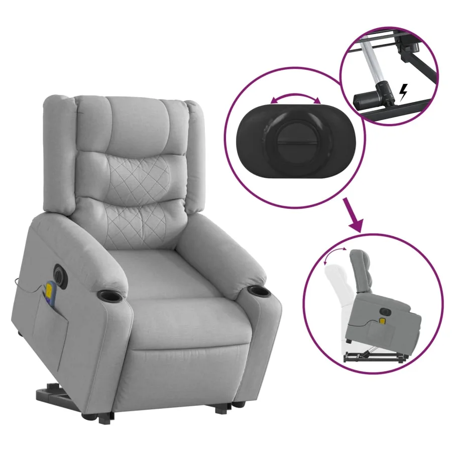 Fauteuil inclinable de massage électrique Gris clair Tissu - 11