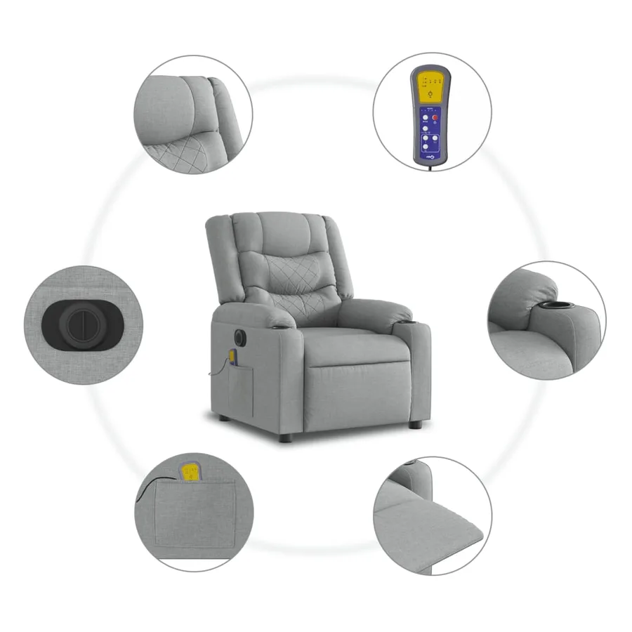 Fauteuil inclinable de massage électrique Gris clair Tissu - 8