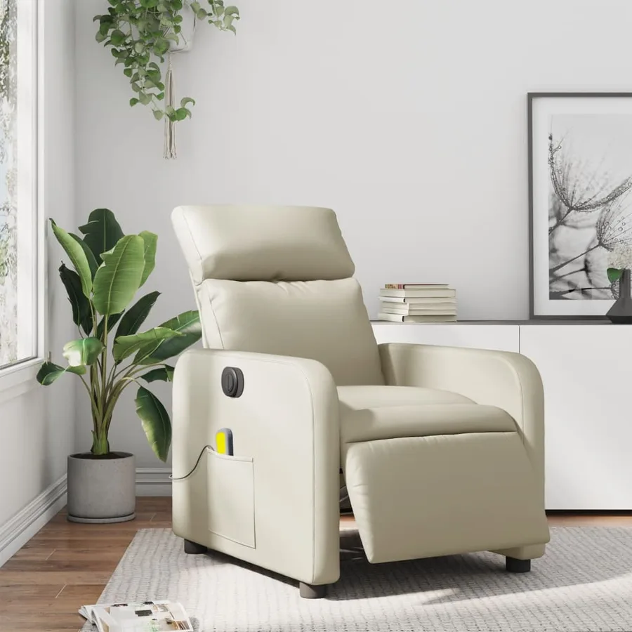 Fauteuil de massage inclinable électrique crème similicuir - 16