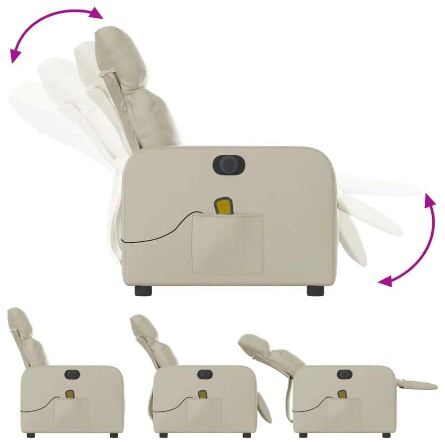 Fauteuil de massage inclinable électrique crème similicuir - 7