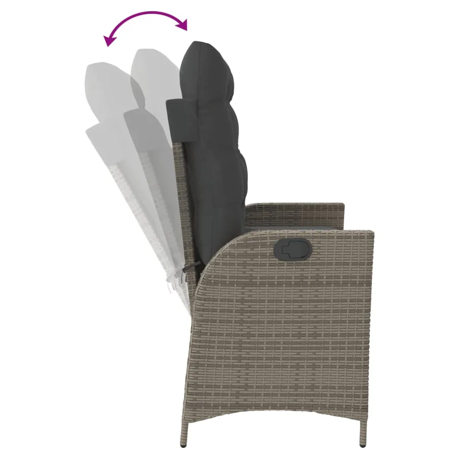 Banc inclinable de jardin avec coussins gris résine tressée - 6