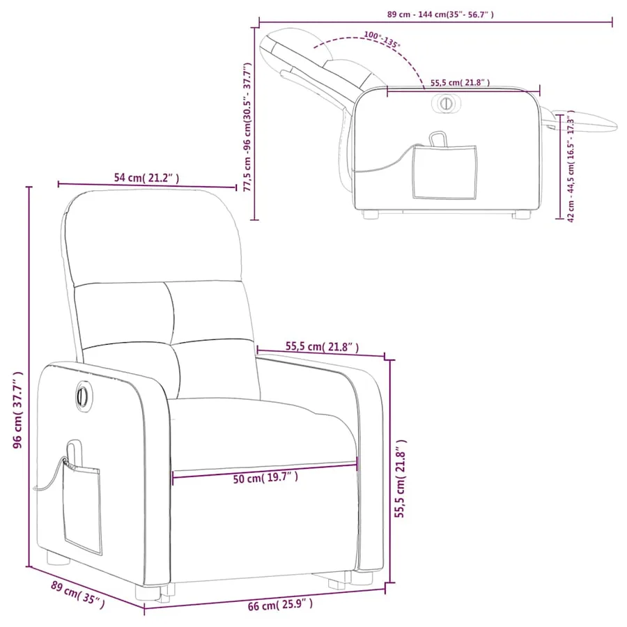Fauteuil inclinable de massage électrique Noir Tissu - 17