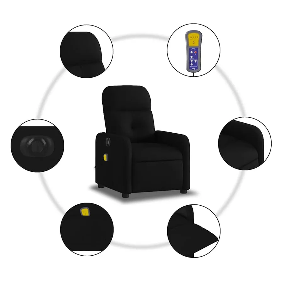 Fauteuil de massage inclinable électrique Noir Tissu - 8