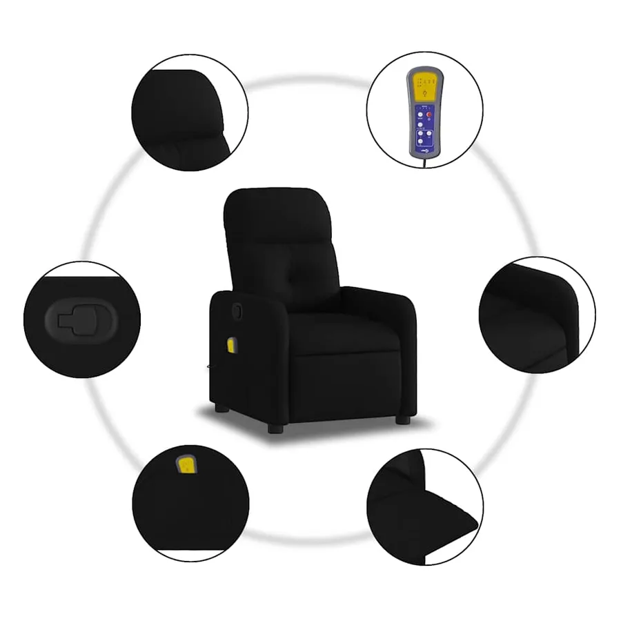 Fauteuil inclinable de massage noir tissu - 6