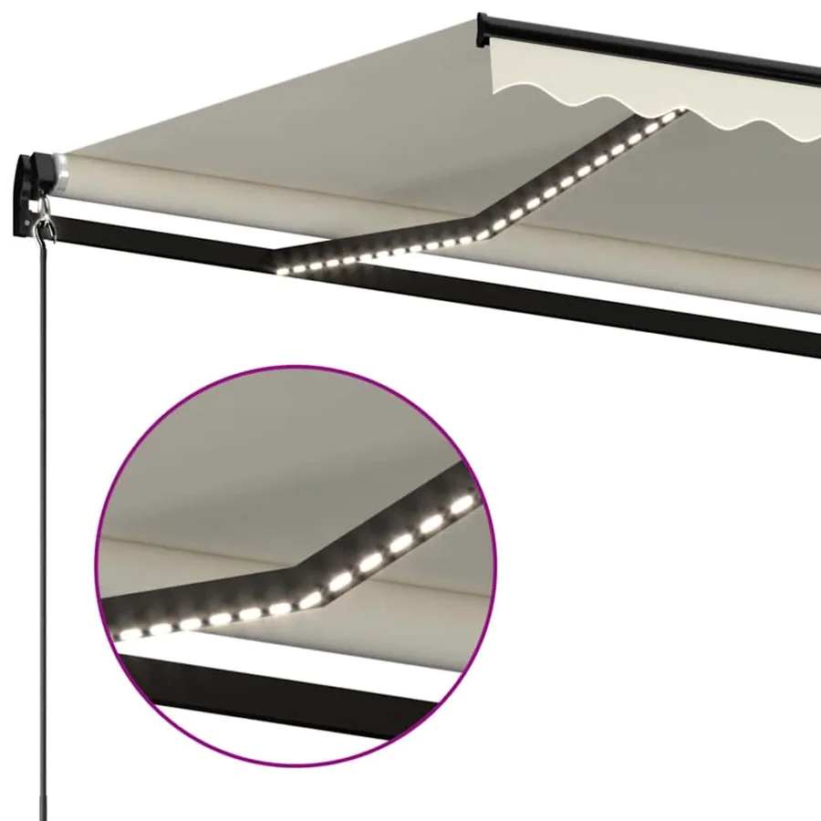 Auvent manuel rétractable avec LED 500x300 cm Crème - 5
