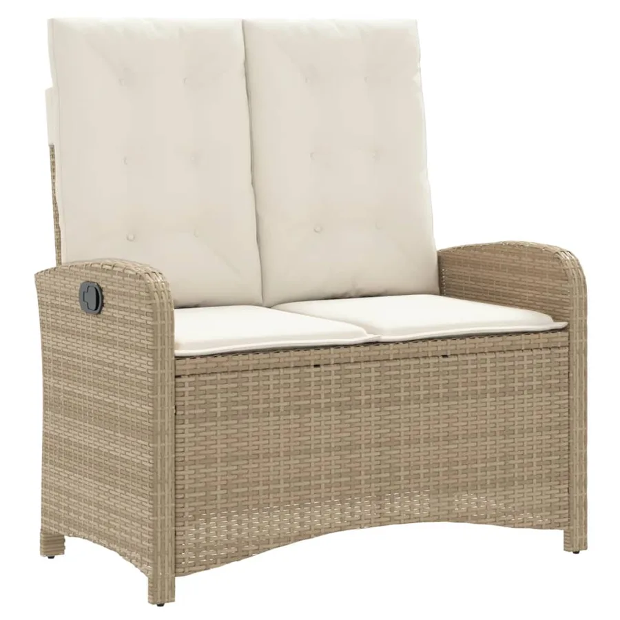 Banc inclinable de jardin avec coussins beige résine tressée - 2