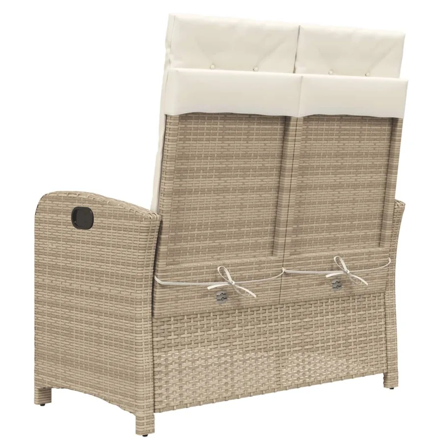 Banc inclinable de jardin avec coussins beige résine tressée - 5