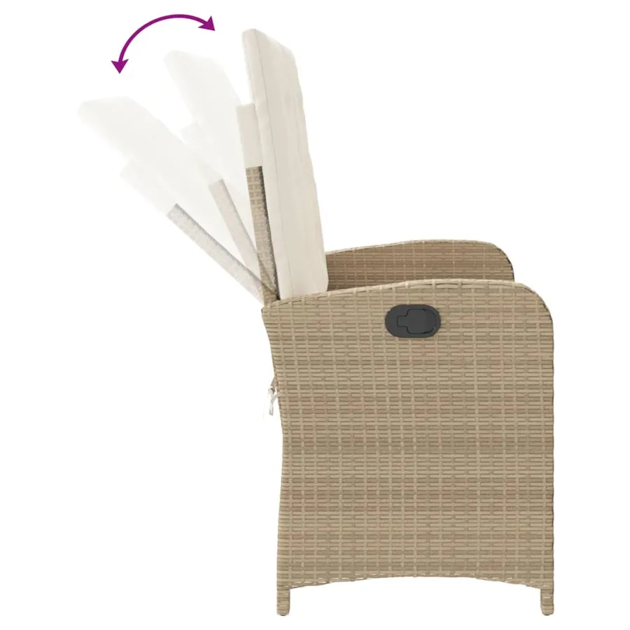 Banc inclinable de jardin avec coussins beige résine tressée - 6
