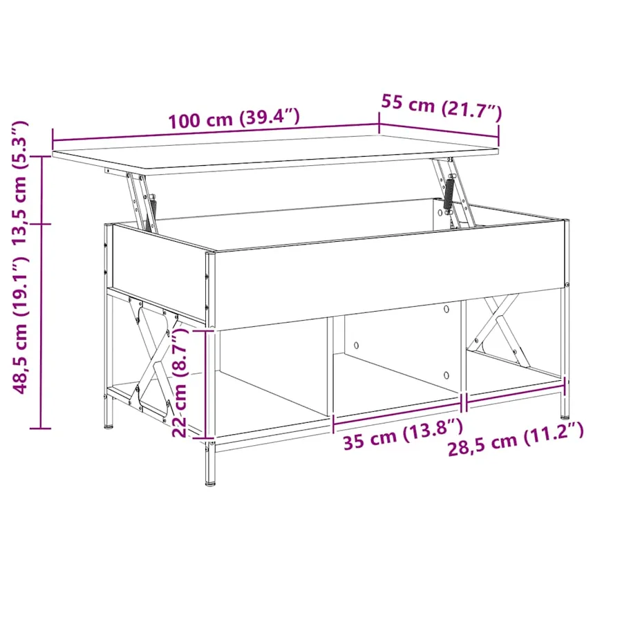 Table basse chêne sonoma 100x55x50cm bois d'ingénierie et métal - 11