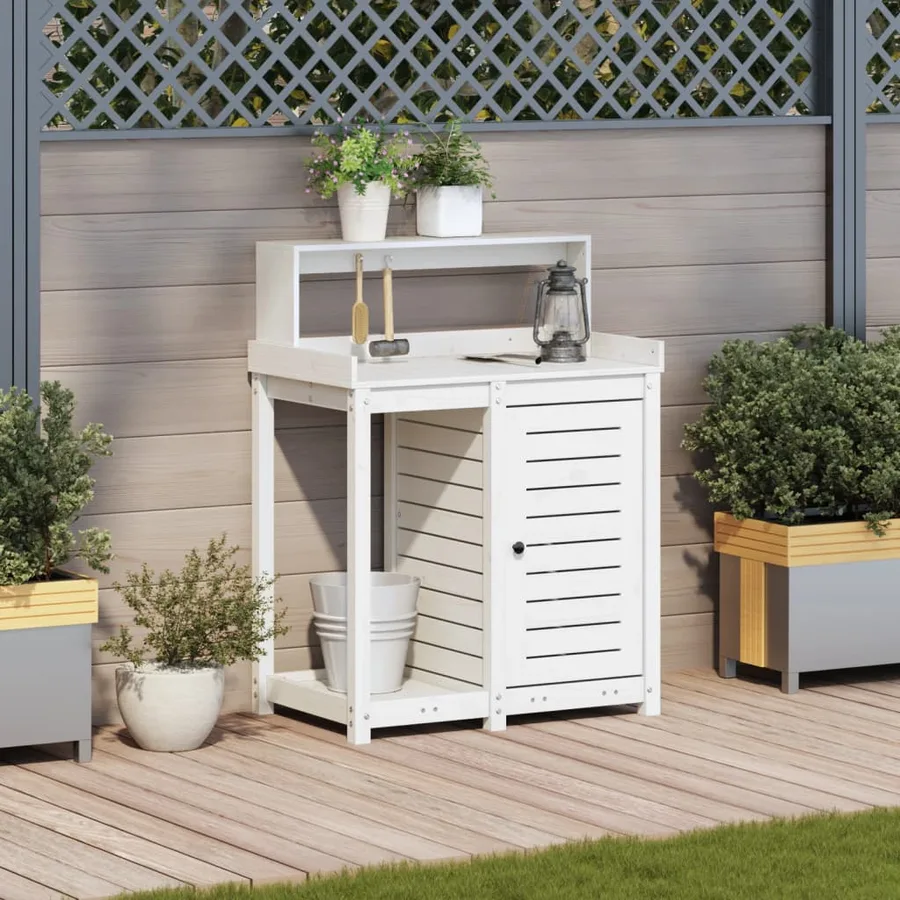 Table de rempotage avec étagères blanc bois massif de pin - 3