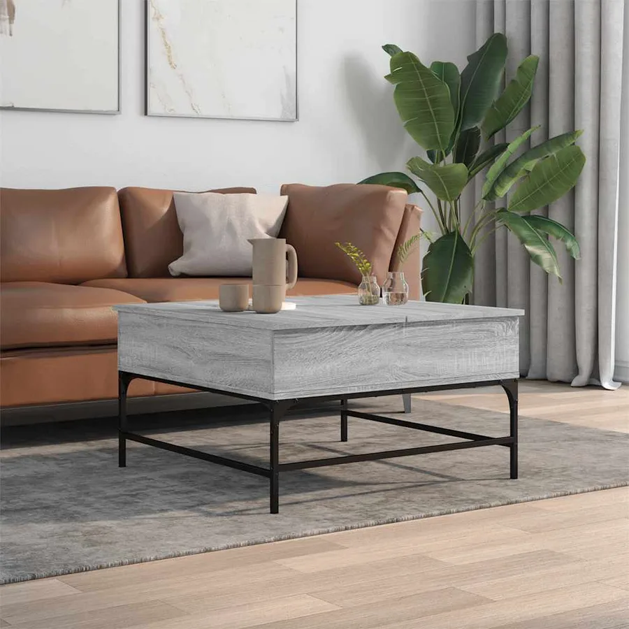 Table basse sonoma gris 80x80x45 cm bois d'ingénierie et métal - 3