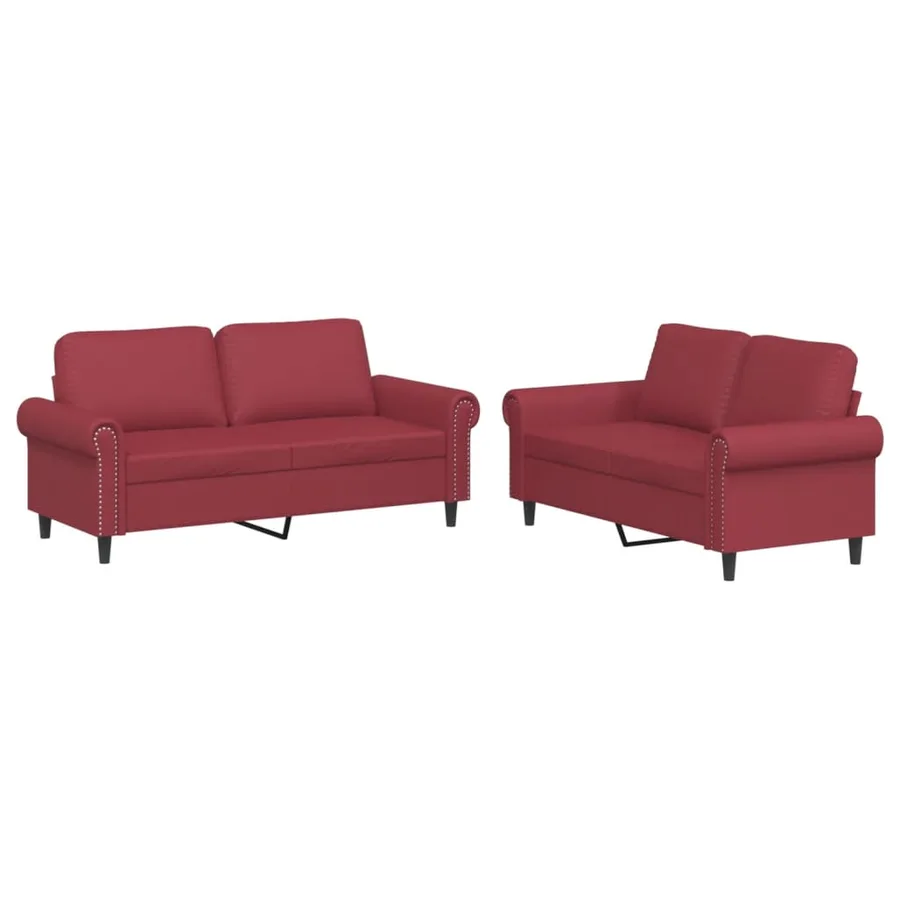 Ensemble de canapés 2 pcs et coussins Rouge bordeaux Similicuir - 2